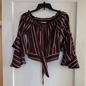 Band of Gypsies cropped striped off the shoulder BoHo top